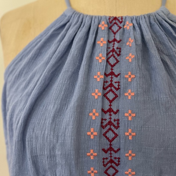 HAYDEN Dust Blue Embroidered Shirred Tank Halter Top - Picture 6 of 6